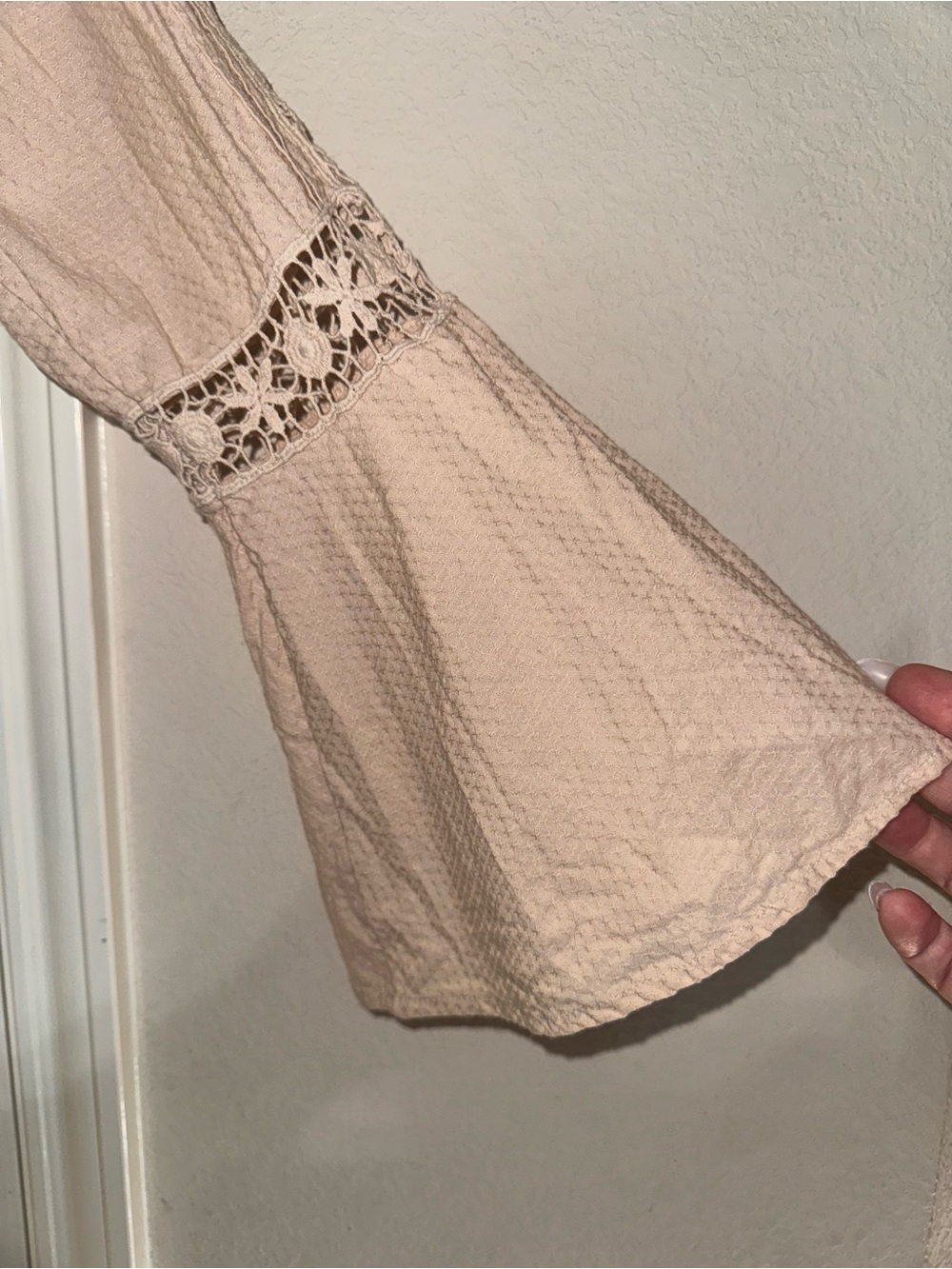 Free People Cream Lace-Inset Bell Sleeve Blouse - Picture 3 of 6